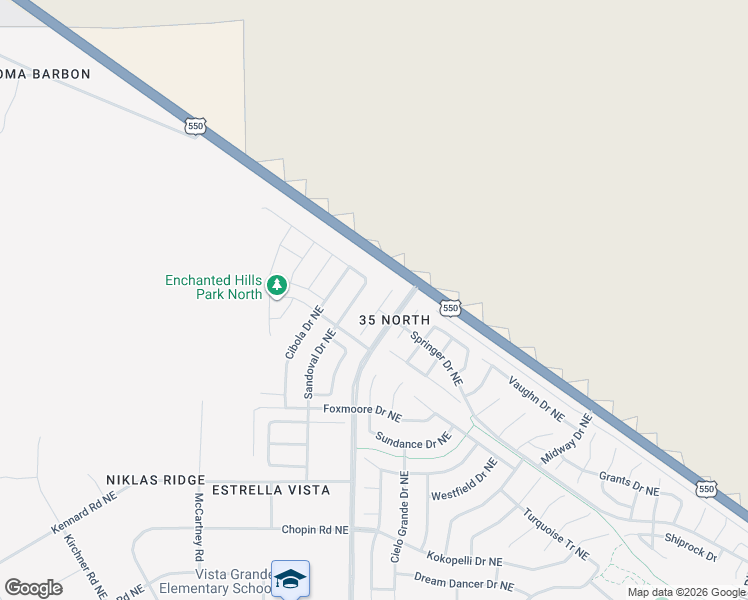 map of restaurants, bars, coffee shops, grocery stores, and more near 5756 Sandoval Drive Northeast in Rio Rancho