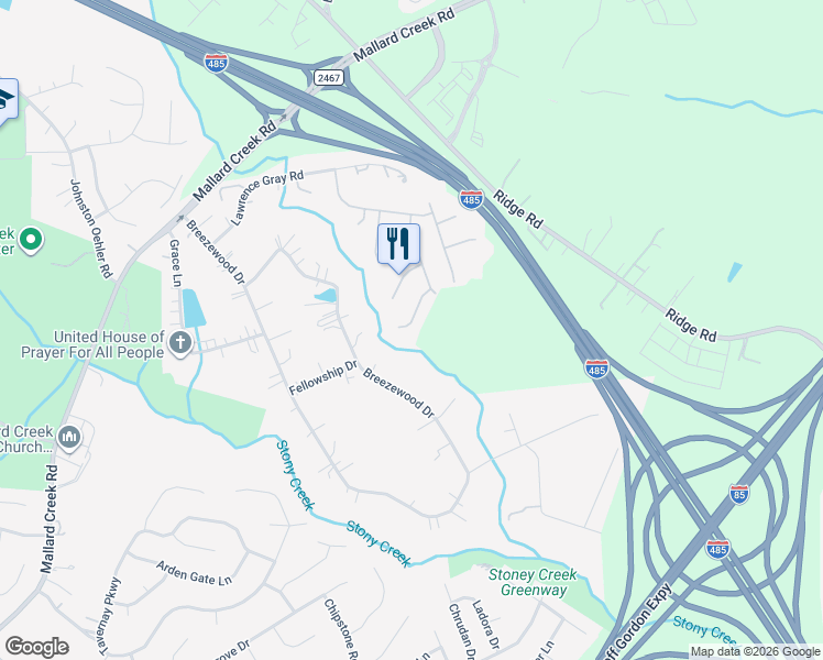 map of restaurants, bars, coffee shops, grocery stores, and more near 2130 Mallard Green Place in Charlotte