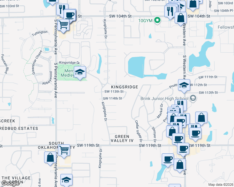 map of restaurants, bars, coffee shops, grocery stores, and more near 1217 Southwest 113th Street in Oklahoma City