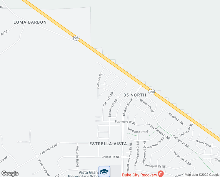 map of restaurants, bars, coffee shops, grocery stores, and more near 5873 Union Drive Northeast in Rio Rancho