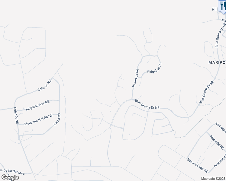 map of restaurants, bars, coffee shops, grocery stores, and more near 1716 Highland Meadows Place in Rio Rancho
