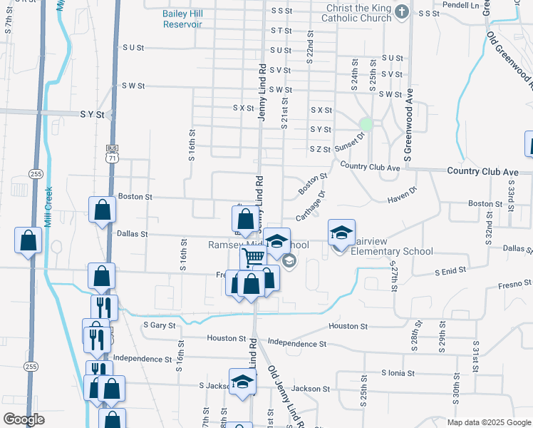 map of restaurants, bars, coffee shops, grocery stores, and more near 3007 Jenny Lind Road in Fort Smith