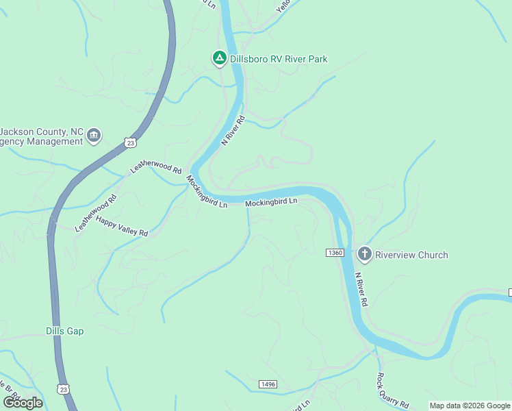 map of restaurants, bars, coffee shops, grocery stores, and more near 1150 Mockingbird Lane in Sylva