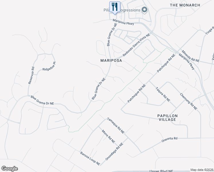 map of restaurants, bars, coffee shops, grocery stores, and more near 2408 Desert Marigold Road in Rio Rancho