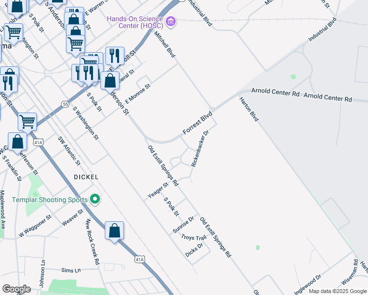 map of restaurants, bars, coffee shops, grocery stores, and more near 1104 Potter Boulevard in Tullahoma