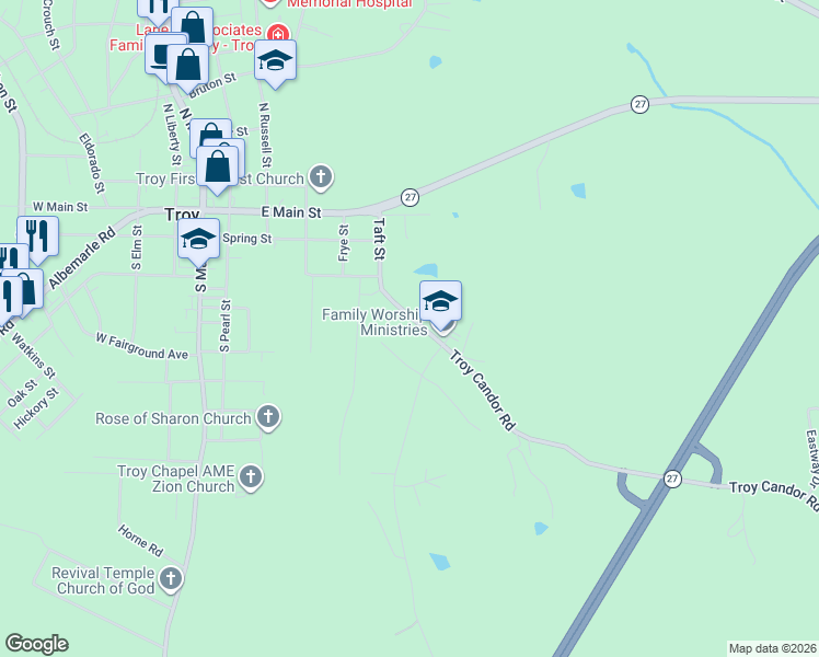 map of restaurants, bars, coffee shops, grocery stores, and more near 312 Taft Street in Troy