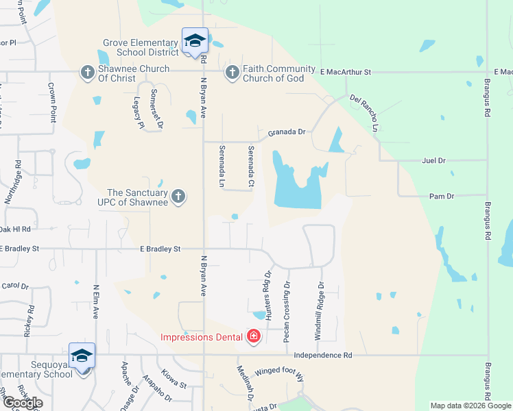 map of restaurants, bars, coffee shops, grocery stores, and more near 46 Serenada Court in Shawnee