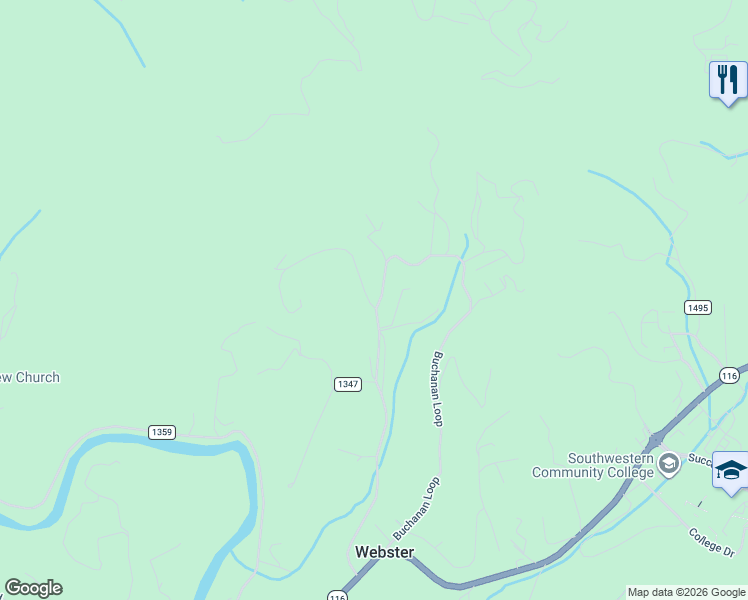 map of restaurants, bars, coffee shops, grocery stores, and more near 20 Briarwood Road in Sylva