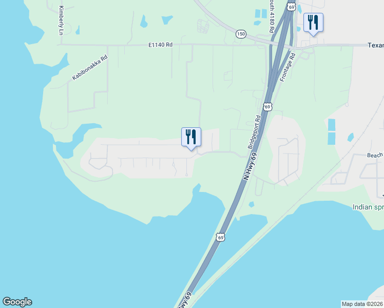 map of restaurants, bars, coffee shops, grocery stores, and more near 417565 Bridgeport Road in Eufaula