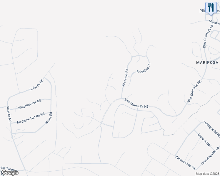 map of restaurants, bars, coffee shops, grocery stores, and more near 1700 Highland Meadows Place in Rio Rancho
