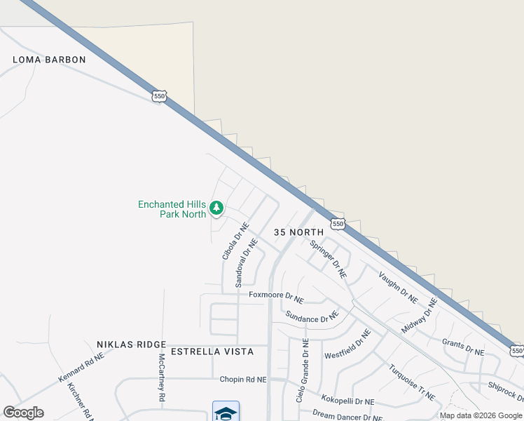 map of restaurants, bars, coffee shops, grocery stores, and more near 5736 Cibola Drive Northeast in Rio Rancho