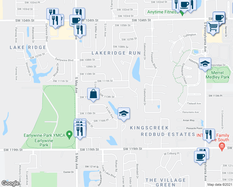 map of restaurants, bars, coffee shops, grocery stores, and more near 11308 Country Drive in Oklahoma City