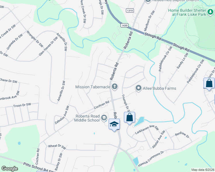 map of restaurants, bars, coffee shops, grocery stores, and more near 4400 Roberta Road in Concord
