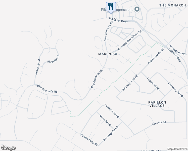 map of restaurants, bars, coffee shops, grocery stores, and more near 2313 Desert Marigold Road in Rio Rancho