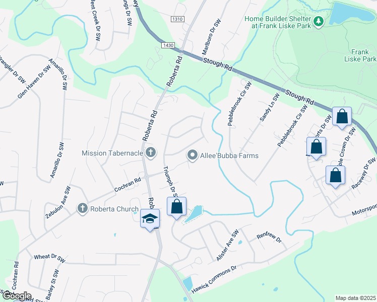 map of restaurants, bars, coffee shops, grocery stores, and more near 3571 Valiant Avenue Southwest in Concord