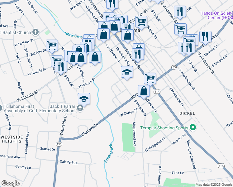 map of restaurants, bars, coffee shops, grocery stores, and more near 412 West Volney Street in Tullahoma