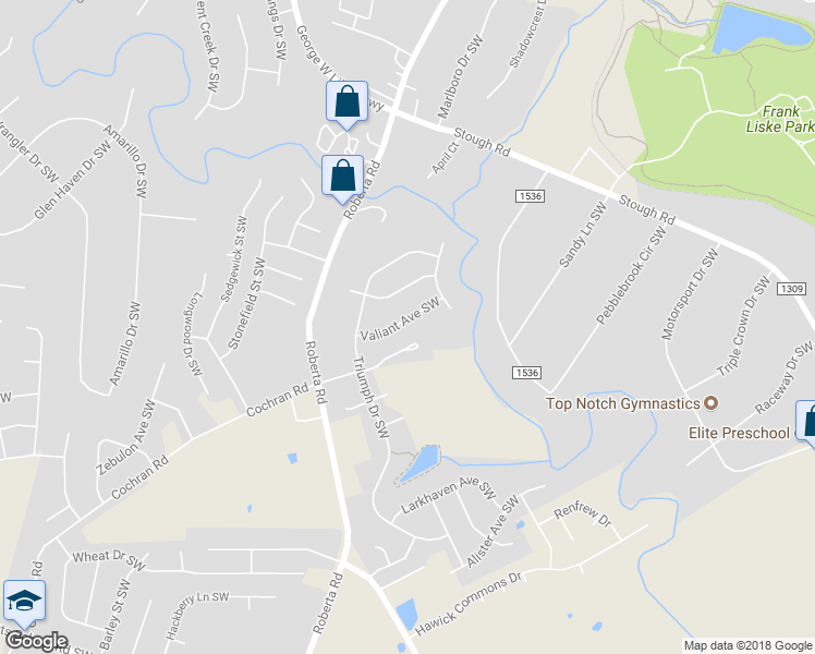 map of restaurants, bars, coffee shops, grocery stores, and more near 3571 Valiant Avenue Southwest in Concord