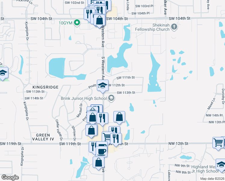 map of restaurants, bars, coffee shops, grocery stores, and more near 809 Southwest 113th Street in Oklahoma City