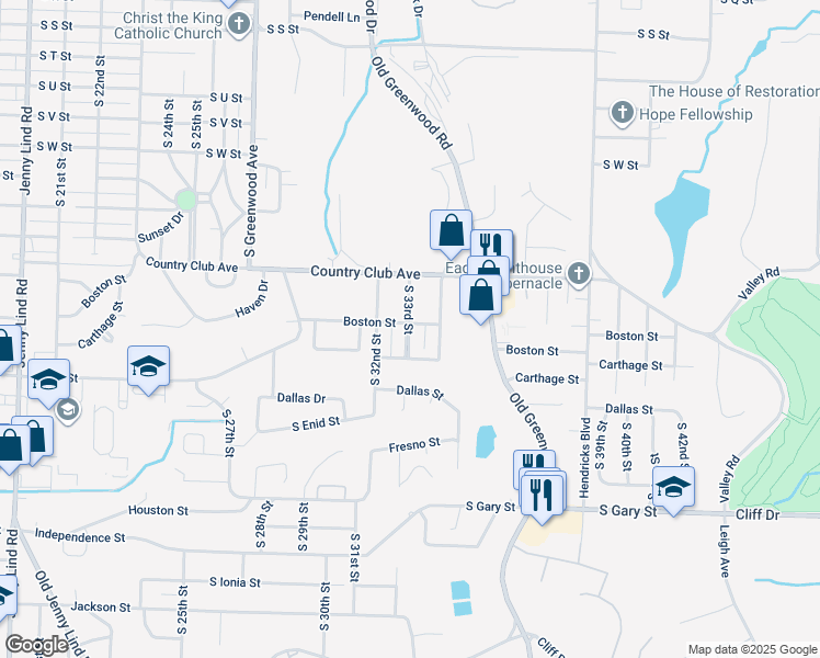 map of restaurants, bars, coffee shops, grocery stores, and more near 3003 South 33rd Street in Fort Smith