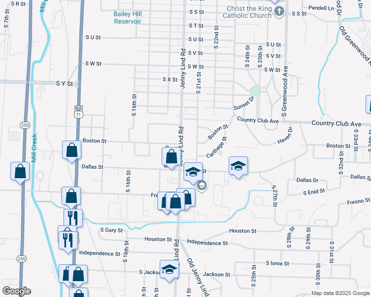 map of restaurants, bars, coffee shops, grocery stores, and more near 3007 Jenny Lind Road in Fort Smith