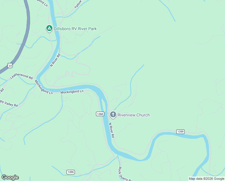 map of restaurants, bars, coffee shops, grocery stores, and more near 237 Rio Bravo Drive in Sylva