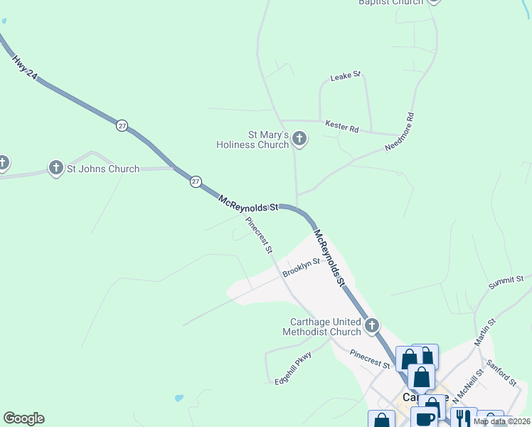 map of restaurants, bars, coffee shops, grocery stores, and more near 905 McReynolds Street in Carthage