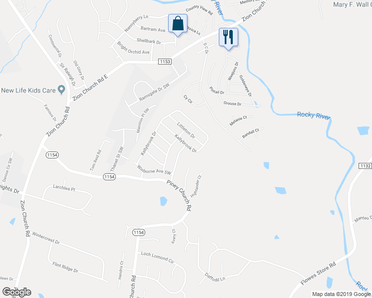 map of restaurants, bars, coffee shops, grocery stores, and more near 4425 Norfleet Street in Concord