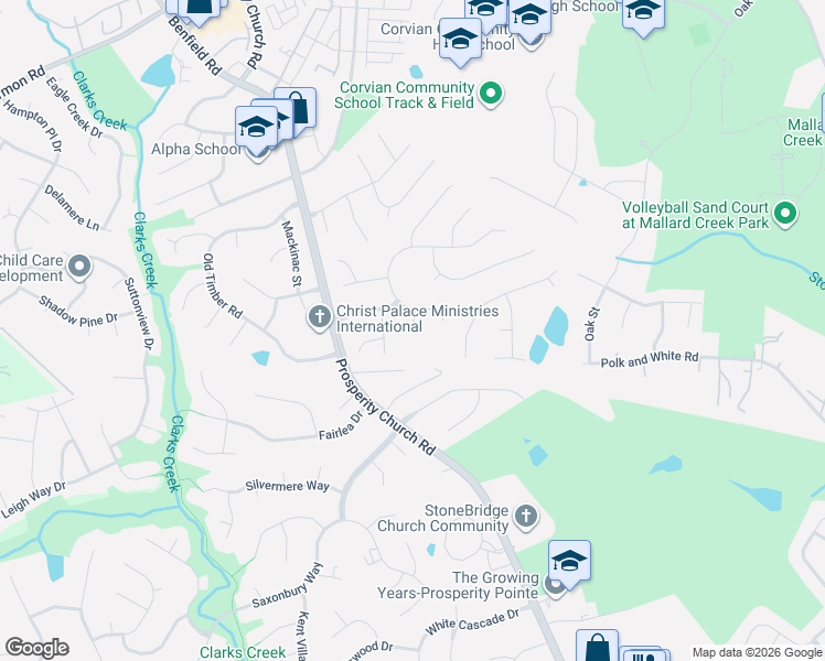 map of restaurants, bars, coffee shops, grocery stores, and more near 10300 Suffield Court in Charlotte