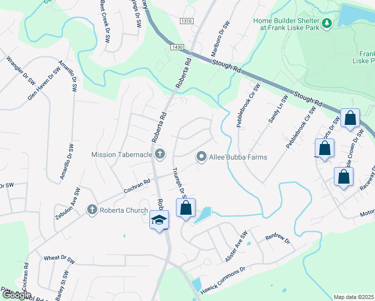 map of restaurants, bars, coffee shops, grocery stores, and more near 3580 Valiant Avenue Southwest in Concord