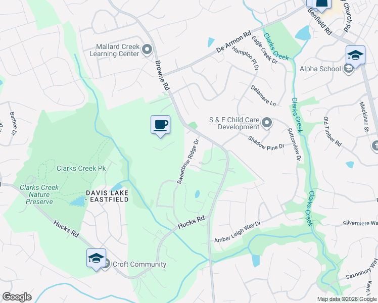 map of restaurants, bars, coffee shops, grocery stores, and more near 11707 Sweetbriar Ridge Drive in Charlotte
