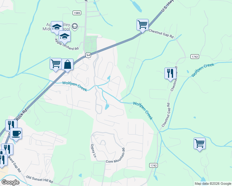 map of restaurants, bars, coffee shops, grocery stores, and more near 35 Gray Wolf Lane in Hendersonville