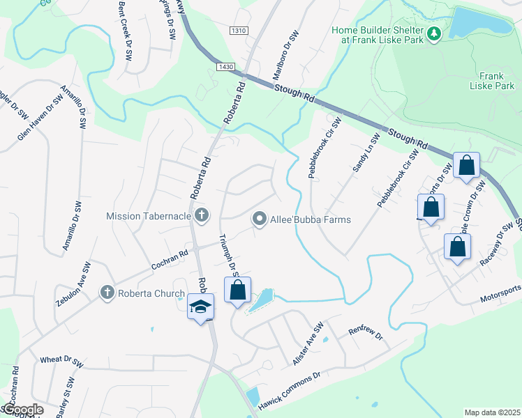 map of restaurants, bars, coffee shops, grocery stores, and more near 3563 Valiant Avenue Southwest in Concord