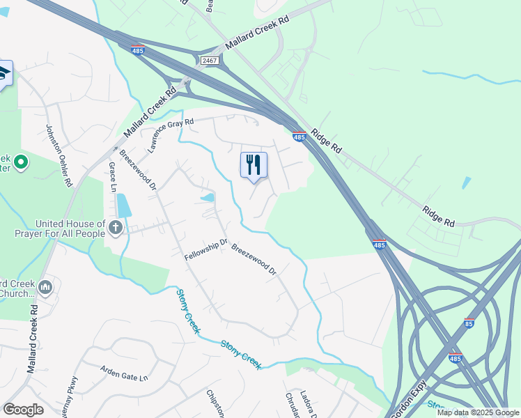 map of restaurants, bars, coffee shops, grocery stores, and more near 2130 Mallard Green Place in Charlotte