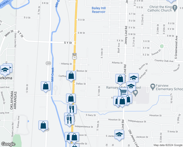 map of restaurants, bars, coffee shops, grocery stores, and more near 1414 Boston Street in Fort Smith
