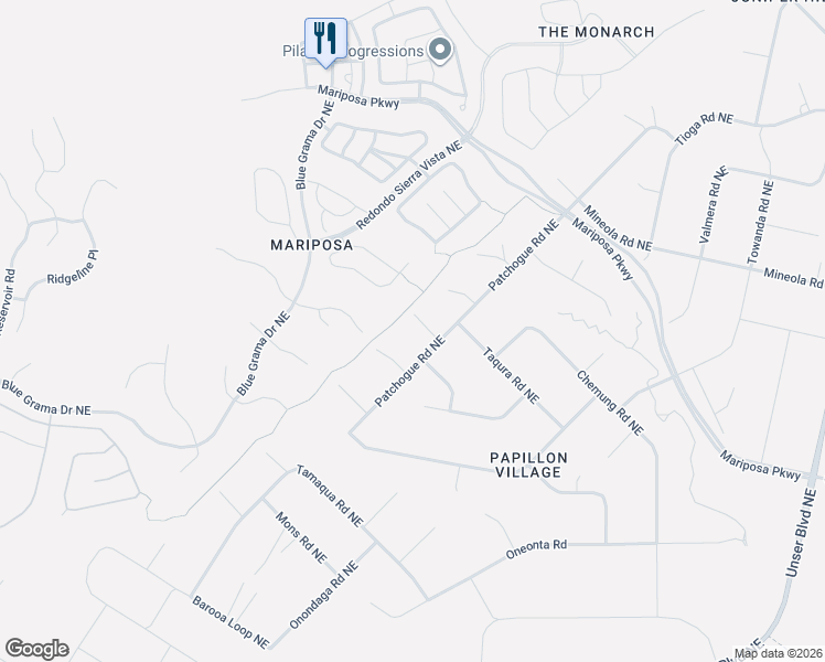 map of restaurants, bars, coffee shops, grocery stores, and more near Ema Court Northeast in Rio Rancho