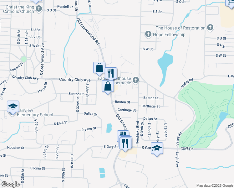 map of restaurants, bars, coffee shops, grocery stores, and more near 2921 Old Greenwood Road in Fort Smith