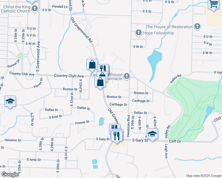 map of restaurants, bars, coffee shops, grocery stores, and more near 2921 Old Greenwood Road in Fort Smith