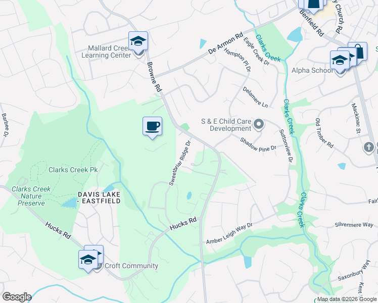 map of restaurants, bars, coffee shops, grocery stores, and more near 11707 Sweetbriar Ridge Drive in Charlotte