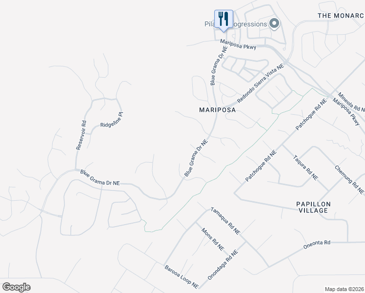 map of restaurants, bars, coffee shops, grocery stores, and more near 2305 Desert Marigold Road in Rio Rancho