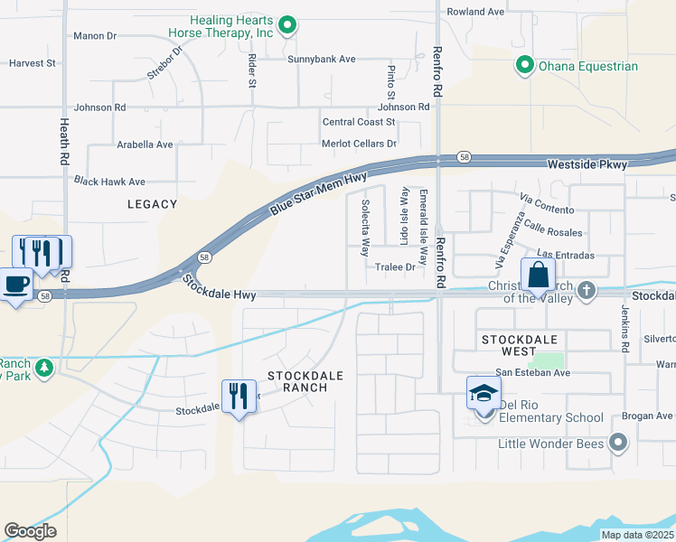 map of restaurants, bars, coffee shops, grocery stores, and more near 18 Claudia Autumn Drive in Bakersfield