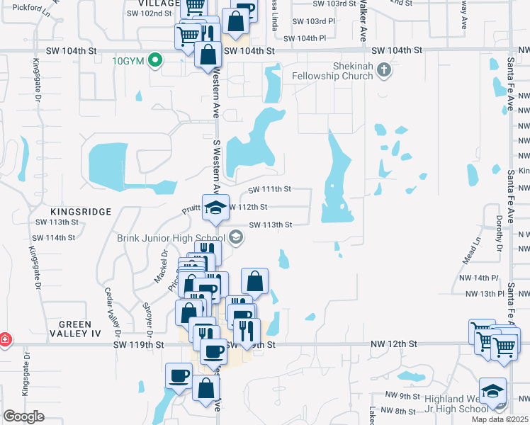 map of restaurants, bars, coffee shops, grocery stores, and more near 709 Southwest 113th Street in Oklahoma City