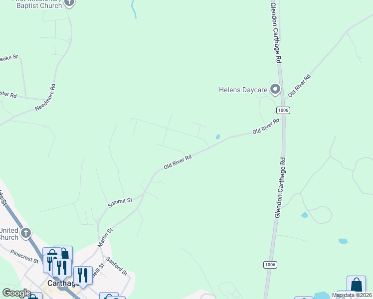 map of restaurants, bars, coffee shops, grocery stores, and more near 110 Maple Street in Carthage