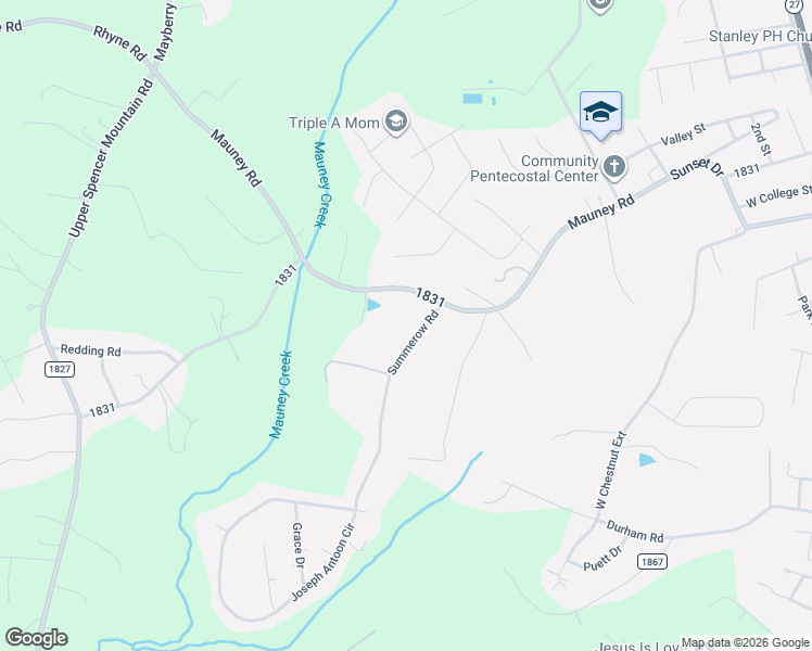 map of restaurants, bars, coffee shops, grocery stores, and more near 520 Summerow Road in Stanley