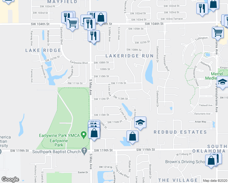 map of restaurants, bars, coffee shops, grocery stores, and more near 2721 Southwest 112th Street in Oklahoma City