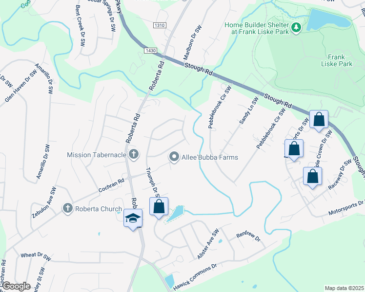 map of restaurants, bars, coffee shops, grocery stores, and more near 3551 Valiant Avenue Southwest in Concord