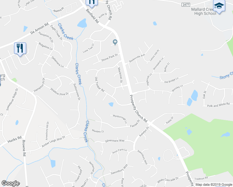 map of restaurants, bars, coffee shops, grocery stores, and more near 12206 Marathon Hill Road in Charlotte