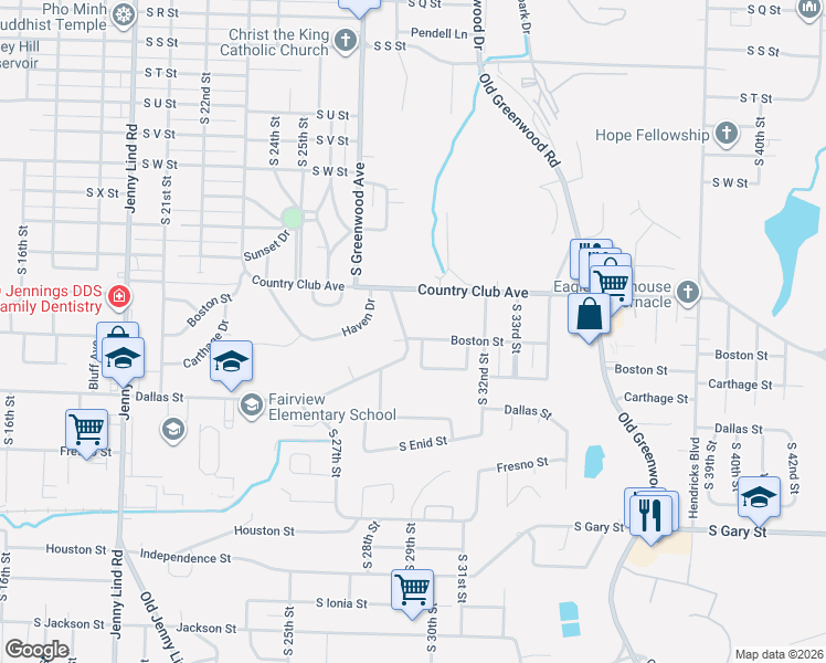 map of restaurants, bars, coffee shops, grocery stores, and more near 2820 Charlotte Lane in Fort Smith