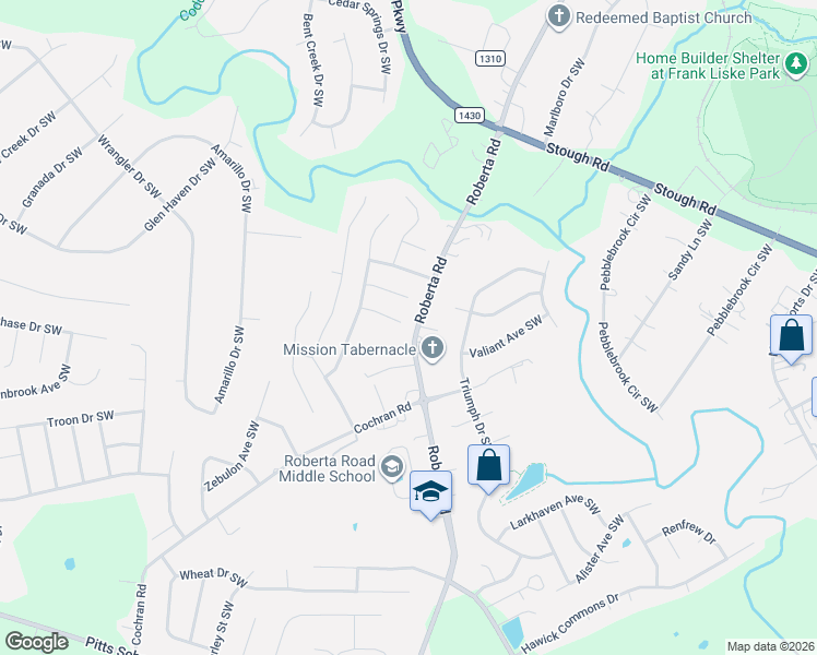 map of restaurants, bars, coffee shops, grocery stores, and more near 4400 Roberta Road in Concord