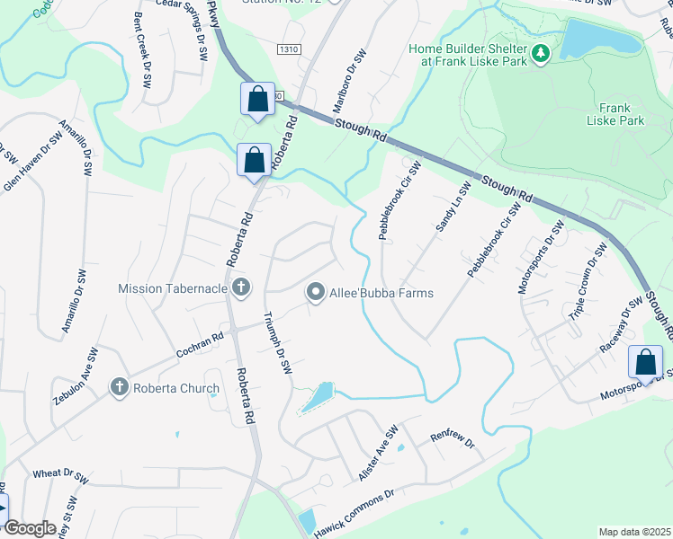 map of restaurants, bars, coffee shops, grocery stores, and more near 3547 Valiant Avenue Southwest in Concord