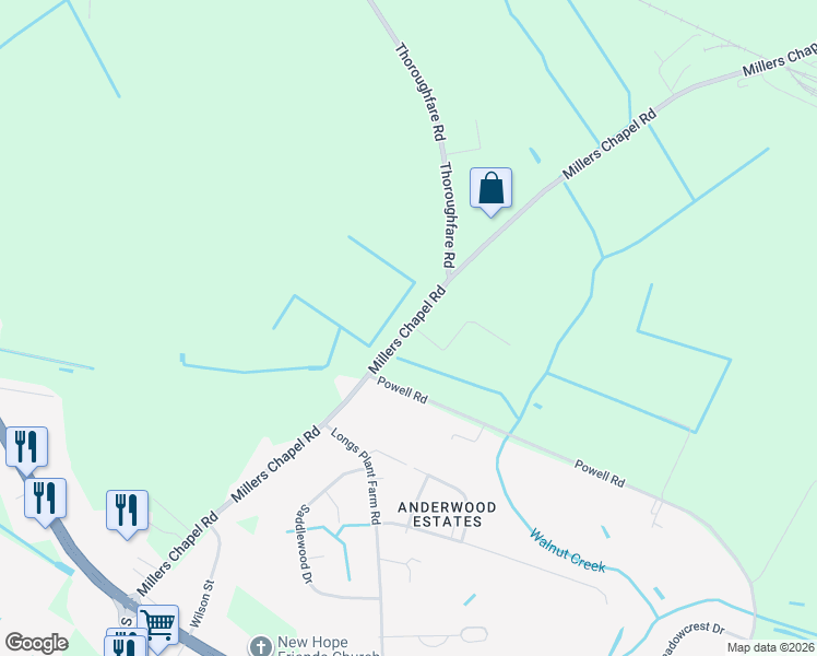 map of restaurants, bars, coffee shops, grocery stores, and more near 432 Millers Chapel Road in Goldsboro